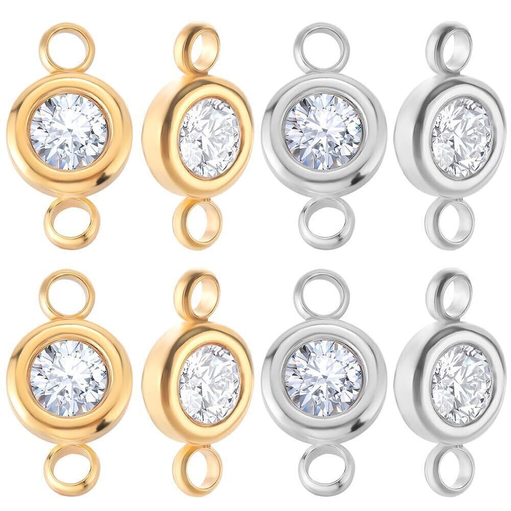 9535 20Pcs 2 Colors Rhinestone Connectors 304 Stainless Steel Flat Round